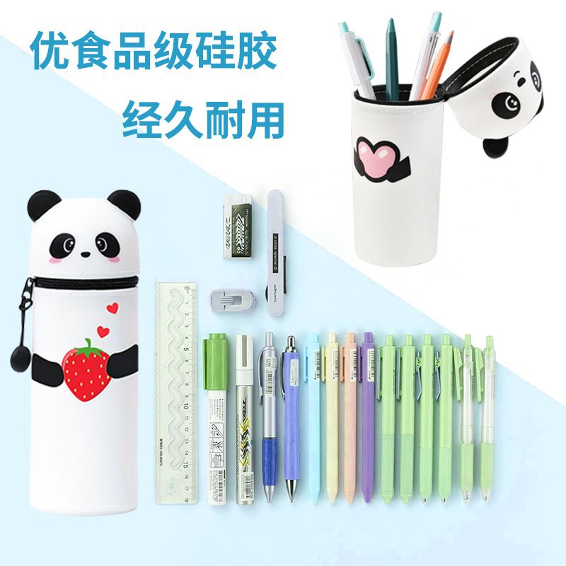 严选亚马逊款 卡通折叠伸缩硅胶笔袋简约创意学生文具收纳袋 硅胶详情图